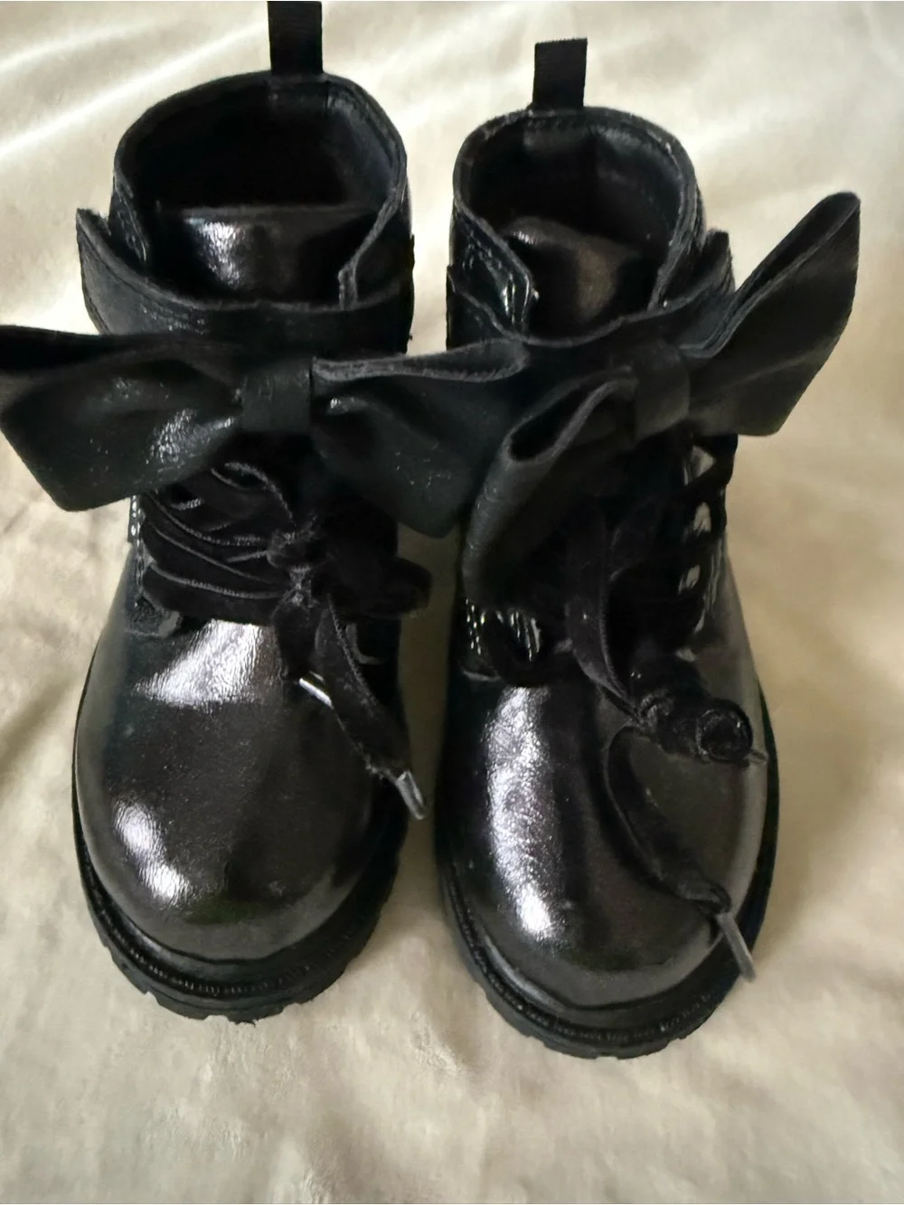 Carters Girls Black CombatBoots with Bow Hook and Loop Closure and Velvet Laces
